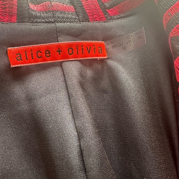 Alice + Olivia Christian Red Black Embroidered Silk Blazer geometric pattern M - Picture 12 of 14